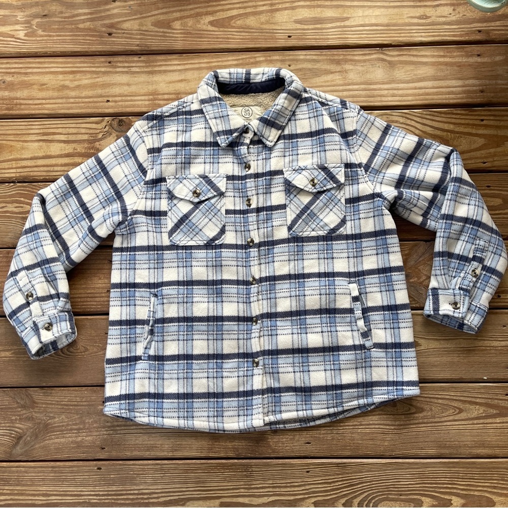 SAGE Collective Blue Plaid Sherpa Lined Jacket Shirt Overshirt XL Cozy Shacket